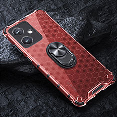 Coque Contour Silicone et Vitre Transparente Miroir 360 Degres avec Support Bague Anneau Aimante Magnetique AM1 pour Xiaomi Redmi Note 12R Pro 5G Rouge