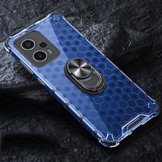 Coque Contour Silicone et Vitre Transparente Miroir 360 Degres avec Support Bague Anneau Aimante Magnetique AM1 pour Xiaomi Redmi Note 12T Pro 5G Bleu