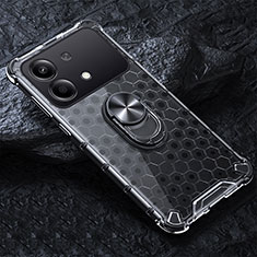 Coque Contour Silicone et Vitre Transparente Miroir 360 Degres avec Support Bague Anneau Aimante Magnetique AM1 pour Xiaomi Redmi Note 13R Pro 5G Gris