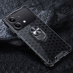 Coque Contour Silicone et Vitre Transparente Miroir 360 Degres avec Support Bague Anneau Aimante Magnetique AM1 pour Xiaomi Redmi Note 13R Pro 5G Noir