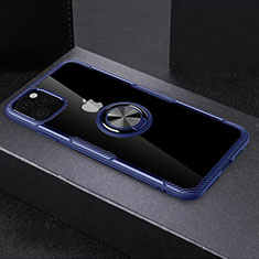 Coque Contour Silicone et Vitre Transparente Miroir 360 Degres avec Support Bague Anneau Aimante Magnetique M01 pour Apple iPhone 11 Pro Bleu