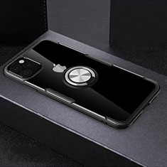 Coque Contour Silicone et Vitre Transparente Miroir 360 Degres avec Support Bague Anneau Aimante Magnetique M01 pour Apple iPhone 11 Pro Noir