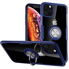 Coque Contour Silicone et Vitre Transparente Miroir 360 Degres avec Support Bague Anneau Aimante Magnetique M02 pour Apple iPhone 11 Pro Bleu