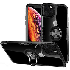 Coque Contour Silicone et Vitre Transparente Miroir 360 Degres avec Support Bague Anneau Aimante Magnetique M02 pour Apple iPhone 11 Pro Noir