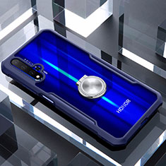 Coque Contour Silicone et Vitre Transparente Miroir 360 Degres avec Support Bague Anneau Aimante Magnetique pour Huawei Honor 20S Bleu