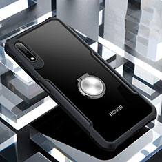 Coque Contour Silicone et Vitre Transparente Miroir 360 Degres avec Support Bague Anneau Aimante Magnetique pour Huawei Honor 9X Noir