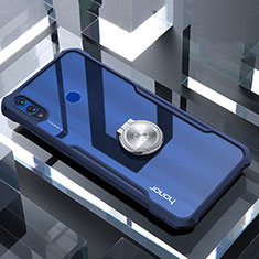 Coque Contour Silicone et Vitre Transparente Miroir 360 Degres avec Support Bague Anneau Aimante Magnetique pour Huawei Honor V10 Lite Bleu