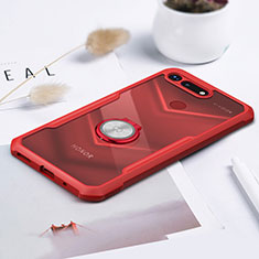 Coque Contour Silicone et Vitre Transparente Miroir 360 Degres avec Support Bague Anneau Aimante Magnetique pour Huawei Honor V20 Rouge