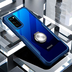 Coque Contour Silicone et Vitre Transparente Miroir 360 Degres avec Support Bague Anneau Aimante Magnetique pour Huawei Honor V30 5G Bleu