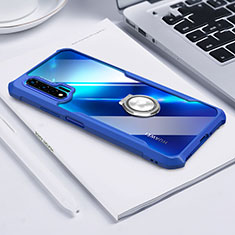 Coque Contour Silicone et Vitre Transparente Miroir 360 Degres avec Support Bague Anneau Aimante Magnetique pour Huawei Nova 6 Bleu