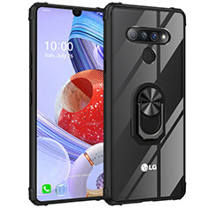 Coque Contour Silicone et Vitre Transparente Miroir 360 Degres avec Support Bague Anneau Aimante Magnetique pour LG Stylo 6 Noir