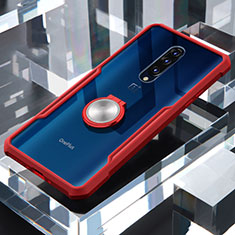 Coque Contour Silicone et Vitre Transparente Miroir 360 Degres avec Support Bague Anneau Aimante Magnetique pour OnePlus 7 Pro Rouge