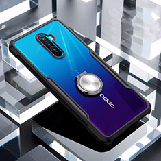 Coque Contour Silicone et Vitre Transparente Miroir 360 Degres avec Support Bague Anneau Aimante Magnetique pour Oppo Reno Ace Noir