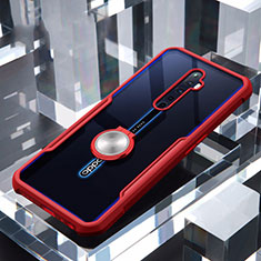 Coque Contour Silicone et Vitre Transparente Miroir 360 Degres avec Support Bague Anneau Aimante Magnetique pour Oppo Reno2 Z Rouge