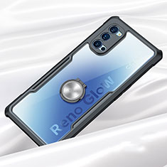 Coque Contour Silicone et Vitre Transparente Miroir 360 Degres avec Support Bague Anneau Aimante Magnetique pour Oppo Reno4 Pro 5G Noir