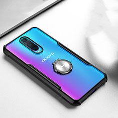 Coque Contour Silicone et Vitre Transparente Miroir 360 Degres avec Support Bague Anneau Aimante Magnetique pour Oppo RX17 Pro Noir