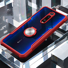 Coque Contour Silicone et Vitre Transparente Miroir 360 Degres avec Support Bague Anneau Aimante Magnetique pour Xiaomi Mi 9T Rouge