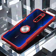 Coque Contour Silicone et Vitre Transparente Miroir 360 Degres avec Support Bague Anneau Aimante Magnetique T01 pour Xiaomi Mi 9T Pro Rouge