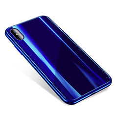 Coque Contour Silicone et Vitre Transparente Miroir Housse Etui pour Apple iPhone X Bleu