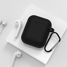 Coque de Protection en Silicone avec Mousqueton pour Boitier de Charge de Airpods C02 Noir