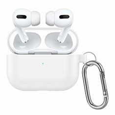 Coque de Protection en Silicone avec Mousqueton pour Boitier de Charge de AirPods Pro Blanc