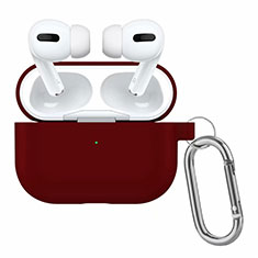 Coque de Protection en Silicone avec Mousqueton pour Boitier de Charge de AirPods Pro Vin Rouge