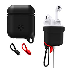 Coque de Protection en Silicone avec Mousqueton pour Boitier de Charge de Airpods Z02 Noir