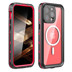 Coque Etanche Contour Silicone et Plastique Housse Etui Waterproof 360 Degres avec Mag-Safe Magnetic Magnetique HJ1 pour Apple iPhone 15 Pro Max Rouge