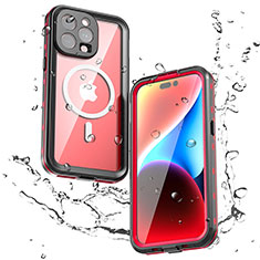 Coque Etanche Contour Silicone et Plastique Housse Etui Waterproof 360 Degres avec Mag-Safe Magnetic Magnetique pour Apple iPhone 13 Pro Max Rouge