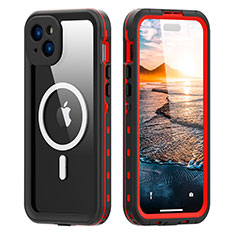 Coque Etanche Contour Silicone et Plastique Housse Etui Waterproof 360 Degres avec Mag-Safe Magnetic Magnetique pour Apple iPhone 14 Plus Rouge