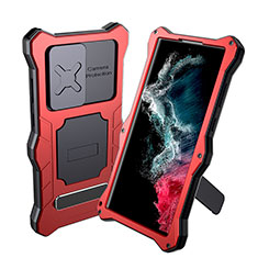 Coque Etanche Contour Silicone et Plastique Housse Etui Waterproof 360 Degres avec Support pour Samsung Galaxy S22 Ultra 5G Rouge