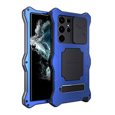 Coque Etanche Contour Silicone et Plastique Housse Etui Waterproof 360 Degres avec Support T01 pour Samsung Galaxy S21 Ultra 5G Bleu