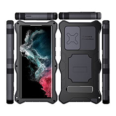 Coque Etanche Contour Silicone et Plastique Housse Etui Waterproof 360 Degres avec Support T02 pour Samsung Galaxy S21 Ultra 5G Noir