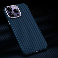 Coque Fibre de Carbone Housse Etui Luxe Serge T01 pour Apple iPhone 14 Pro Bleu