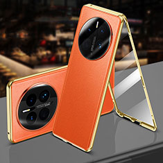 Coque Luxe Aluminum Metal et Cuir Housse Etui 360 Degres P01 pour Oppo A2 Pro 5G Orange