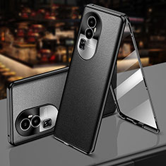 Coque Luxe Aluminum Metal et Cuir Housse Etui 360 Degres P01 pour Oppo Reno10 Pro+ Plus 5G Noir