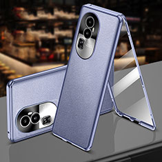 Coque Luxe Aluminum Metal et Cuir Housse Etui 360 Degres P01 pour Oppo Reno10 Pro+ Plus 5G Violet Clair