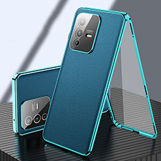 Coque Luxe Aluminum Metal et Cuir Housse Etui 360 Degres pour Vivo V23 5G Vert