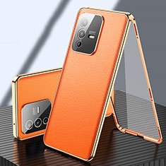 Coque Luxe Aluminum Metal et Cuir Housse Etui 360 Degres pour Vivo V23 Pro 5G Orange