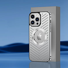 Coque Luxe Aluminum Metal Housse et Bumper Silicone Etui avec Mag-Safe Magnetic Magnetique AC1 pour Apple iPhone 13 Pro Max Argent