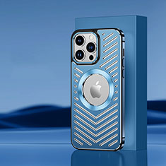 Coque Luxe Aluminum Metal Housse et Bumper Silicone Etui avec Mag-Safe Magnetic Magnetique AC1 pour Apple iPhone 13 Pro Max Bleu
