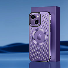 Coque Luxe Aluminum Metal Housse et Bumper Silicone Etui avec Mag-Safe Magnetic Magnetique AC1 pour Apple iPhone 15 Plus Violet