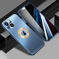 Coque Luxe Aluminum Metal Housse et Bumper Silicone Etui avec Mag-Safe Magnetic Magnetique JL1 pour Apple iPhone 14 Bleu