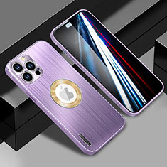 Coque Luxe Aluminum Metal Housse et Bumper Silicone Etui avec Mag-Safe Magnetic Magnetique JL1 pour Apple iPhone 14 Pro Violet