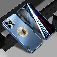 Coque Luxe Aluminum Metal Housse et Bumper Silicone Etui avec Mag-Safe Magnetic Magnetique JL1 pour Apple iPhone 15 Pro Max Bleu