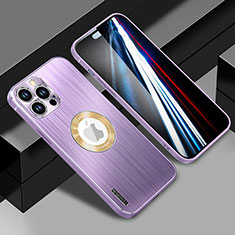 Coque Luxe Aluminum Metal Housse et Bumper Silicone Etui avec Mag-Safe Magnetic Magnetique JL1 pour Apple iPhone 15 Pro Max Violet