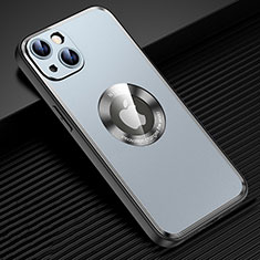 Coque Luxe Aluminum Metal Housse et Bumper Silicone Etui avec Mag-Safe Magnetic Magnetique JL2 pour Apple iPhone 14 Bleu