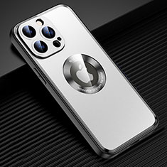 Coque Luxe Aluminum Metal Housse et Bumper Silicone Etui avec Mag-Safe Magnetic Magnetique JL2 pour Apple iPhone 14 Pro Argent