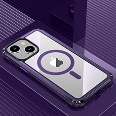 Coque Luxe Aluminum Metal Housse et Bumper Silicone Etui avec Mag-Safe Magnetic Magnetique QC1 pour Apple iPhone 13 Violet