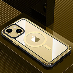 Coque Luxe Aluminum Metal Housse et Bumper Silicone Etui avec Mag-Safe Magnetic Magnetique QC1 pour Apple iPhone 14 Plus Or